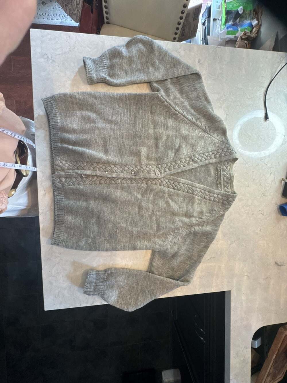 Vintage Derna Pearl Grey Cable Knit Cardigan large